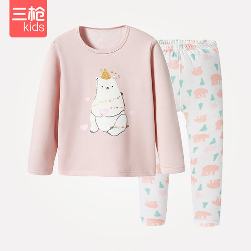 三枪女童加绒加厚保暖内衣套装