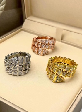 奢蛇形戒指可调节开口戒指女潮蛇骨满天星戒指环手饰