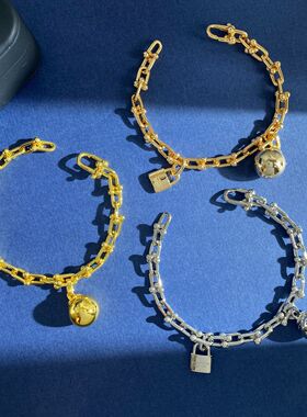 韩剧明星秀同款马蹄扣环环相扣圆球锁头竹节手链高级设计U型手饰