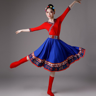 广场舞 女蒙古舞艺考练习裙少数民族藏族服装 新款 藏族舞蹈演出服装