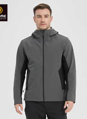 阿珂姆新款秋冬季软壳衣加绒休闲外套连帽保暖防泼水户外上衣