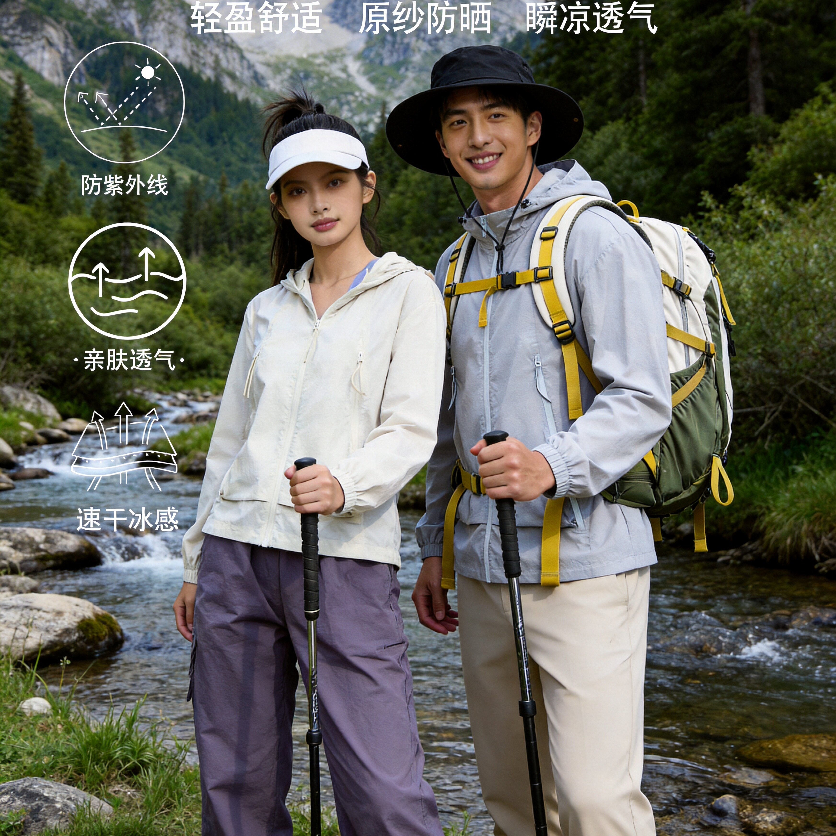 阿珂姆新款户外防晒衣原纱透气速干男女轻薄皮肤衣运动宽松外套