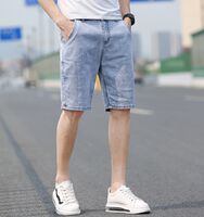 Summer thin men's denim shorts, straight-leg anti-theft zipper pocket, loose, casual, comfortable and elastic 5-inch mid-length pants thumbnail 7