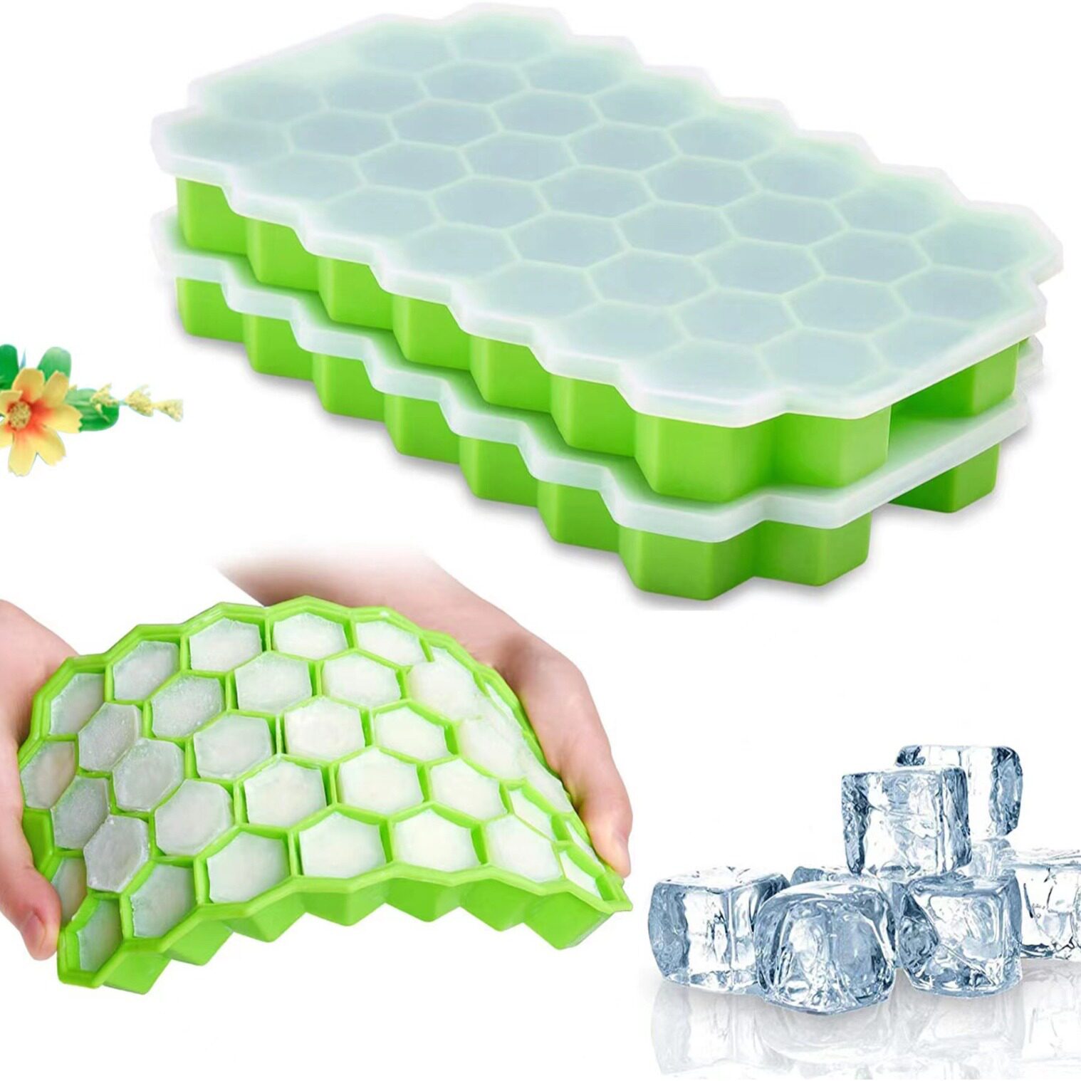 治冰块磨具家用蜂窝硅胶冰格模具带盖制冰盒DIY易脱模冰块器冰箱