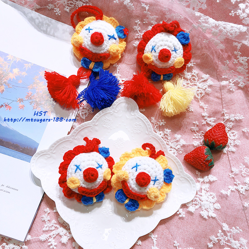 83366 彩色卡通木耳边小丑花手工针织钩织毛线钥匙扣挂件diy配件