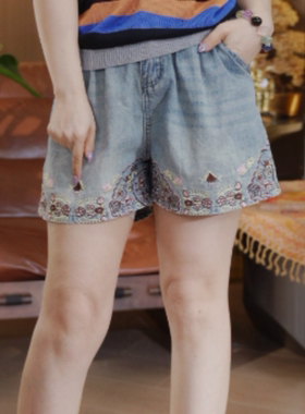 夏季重工刺绣牛仔短裤S29YS357005