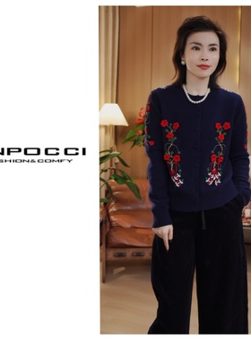 玫瑰花手工钩花高克重针织圆领上衣S29YA280810