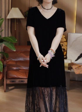 高定100%真丝丝绒长裙S29YS262004