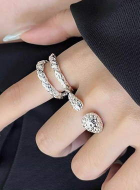 小众设计感不规则火山岩肌理感戒指女新款百搭轻奢高级感开口可调