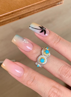 2025新款中古vintage松石拉丝戒指女精致复古小众食指戒指环女