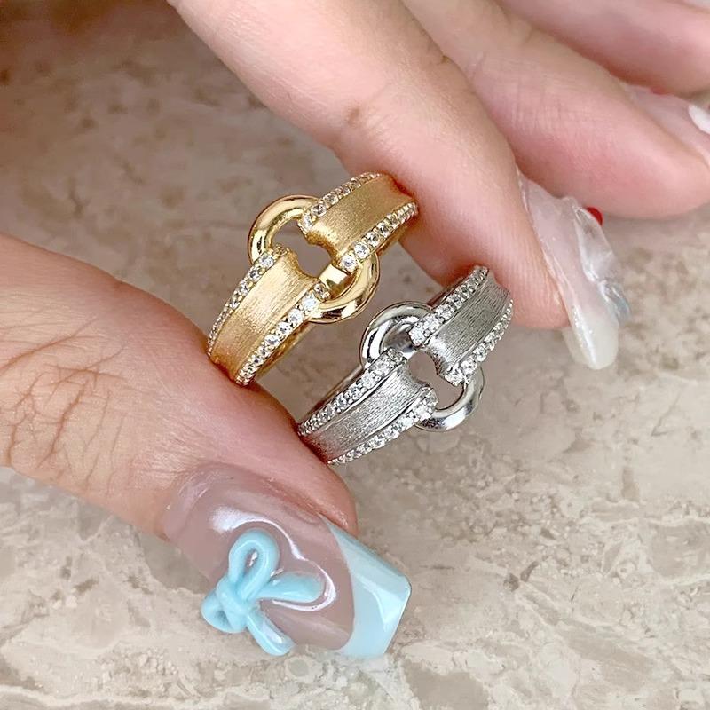 vintage拉丝中古元宝锁扣戒指女开口调节小众高级感轻奢百搭新品