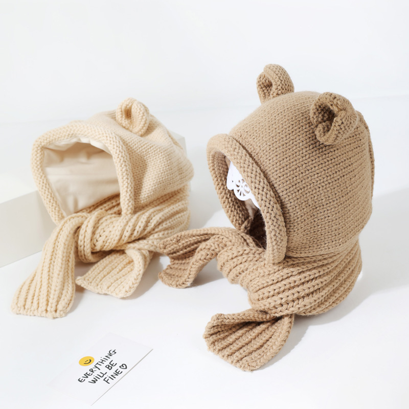 韩版儿童帽子加厚帽子围巾一体