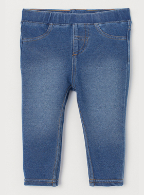 HM H&M上海正品童装 女宝宝婴儿时尚洋气蓝色松紧腰打底牛仔长裤