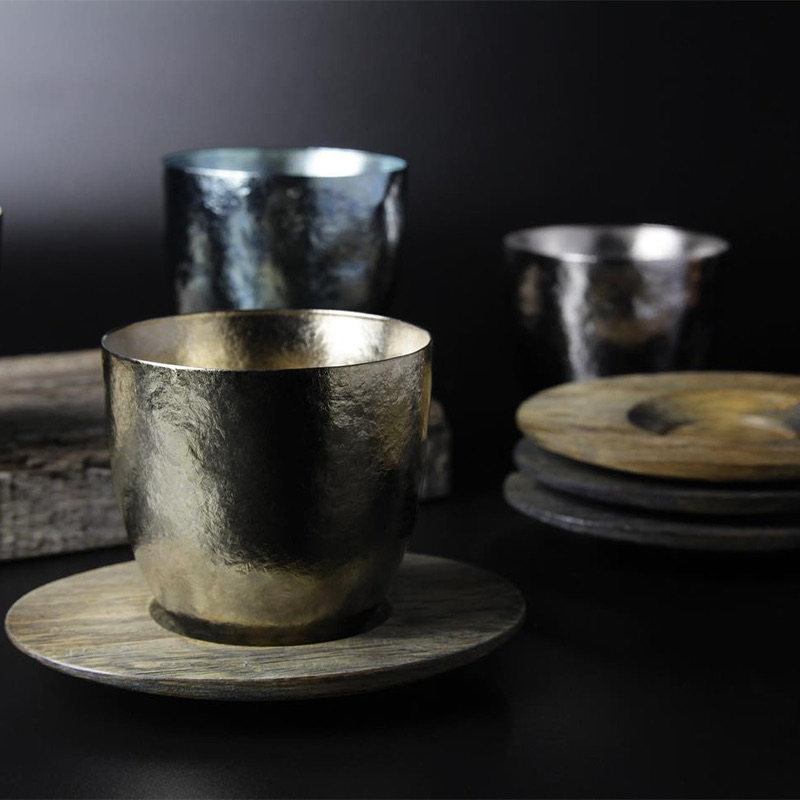 日本sus gallery纯钛清酒茶杯160ml双层真空Marunao联名套装杯垫