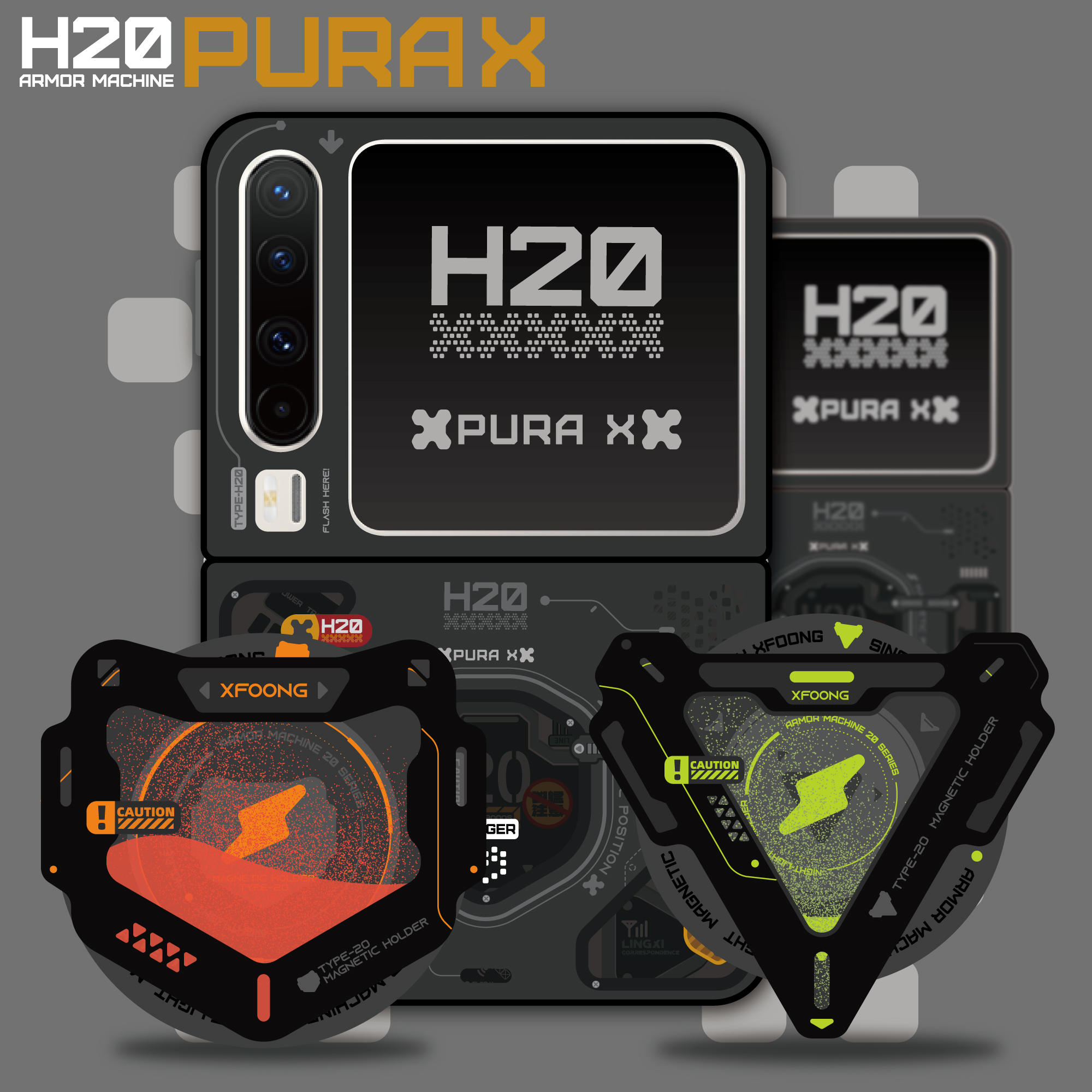 XFOONG原创|机甲20黑色 华为 pura x 磁吸手机壳 TPU软壳带磁 purax 保护套壳 双面IMD