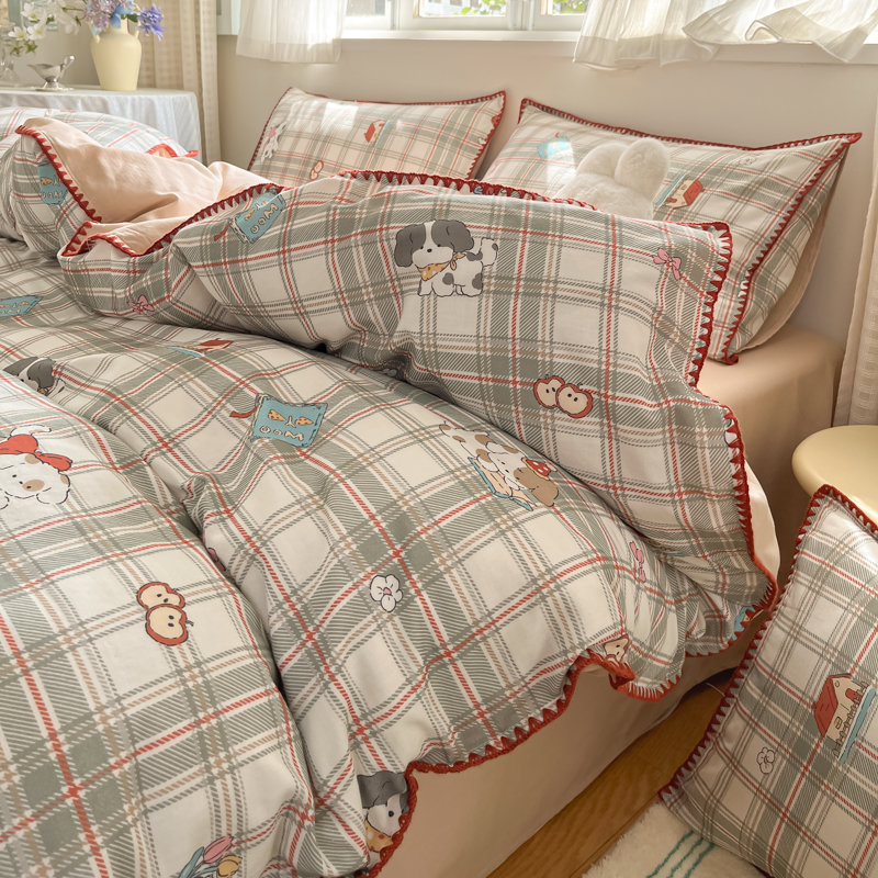 可爱卡通全棉双层纱宿舍学生单人被套三件套纯棉床上用品四件套新