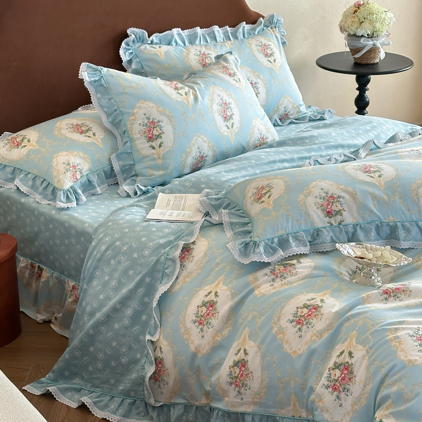 韩式田园小碎花全棉纯棉蕾丝公主风花边被套床上用品床单四件套女