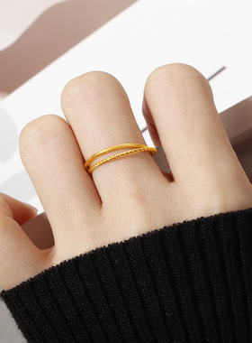 轻奢高级感交叉双环麻花素圈戒指