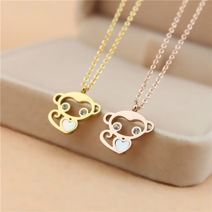 包邮猴年猴子项链女生肖猴镶钻钛钢玫瑰金颈链情人节礼物