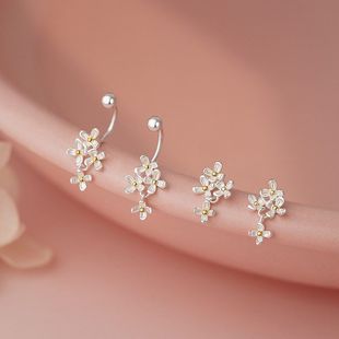 原创S999纯银足银田园风繁花古韵设计感新款 文艺森系花朵耳饰