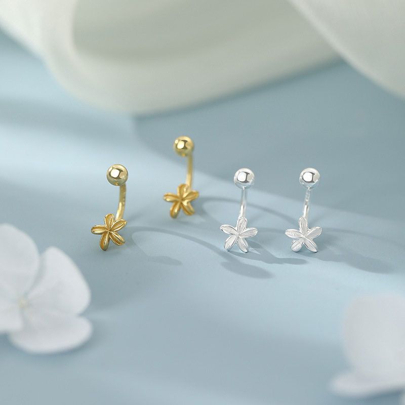 S999纯银足银气质花朵弯钩螺丝耳钉女甜美典雅灵动独特设计耳饰