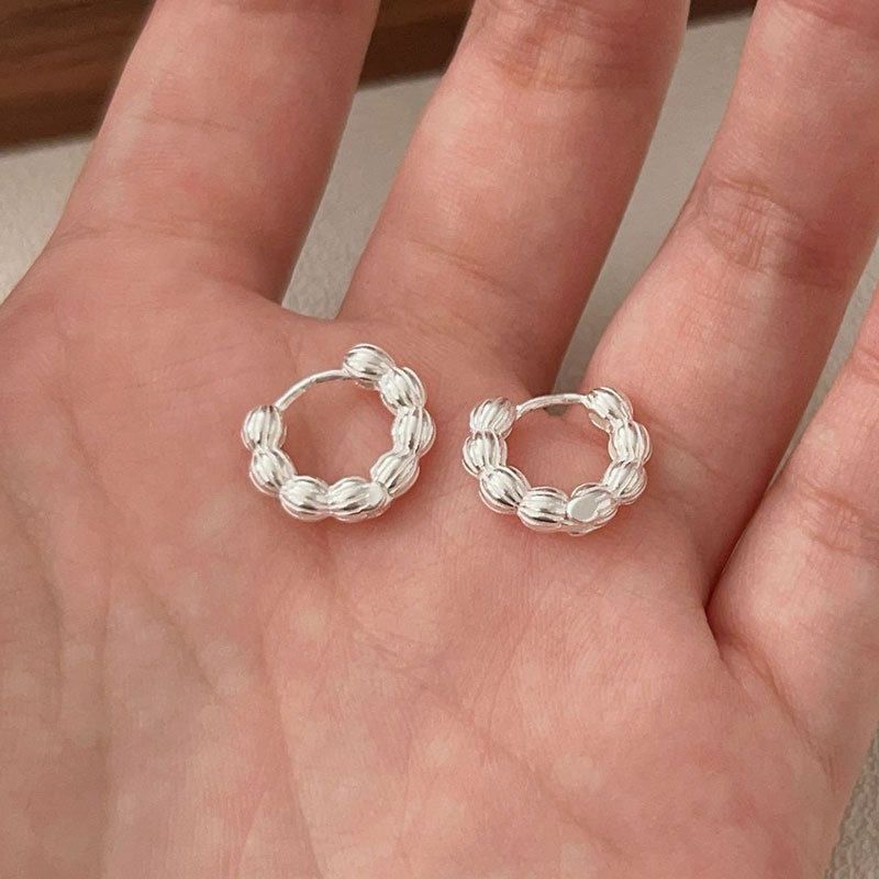 S925纯银韩版米粒珠耳环女小众轻奢时尚设计感极简耳扣耳饰潮