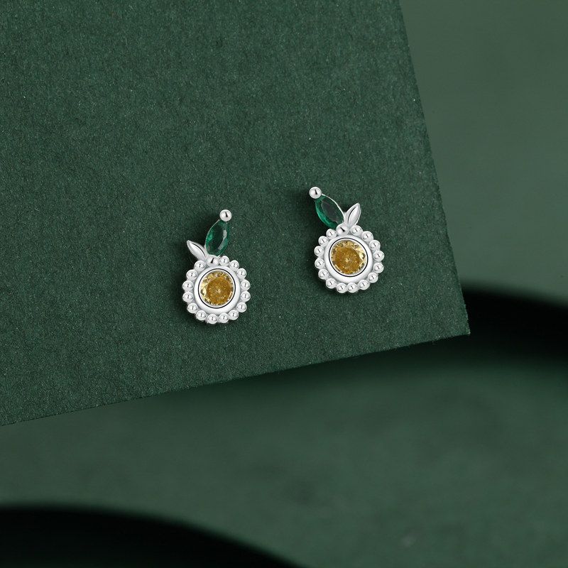 S999纯银耳钉俏皮可爱水果耳环百搭耳个性草莓香蕉柠檬足银耳饰品