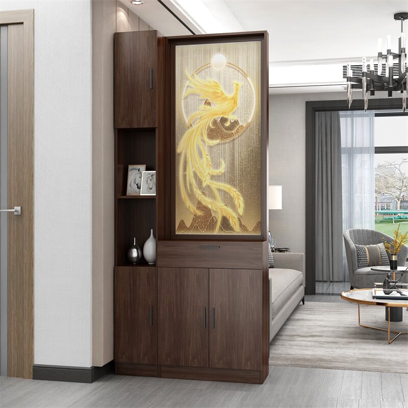 正对大门屏风隔断置物架现代简约进门入户客厅实木鞋柜玄关柜一体