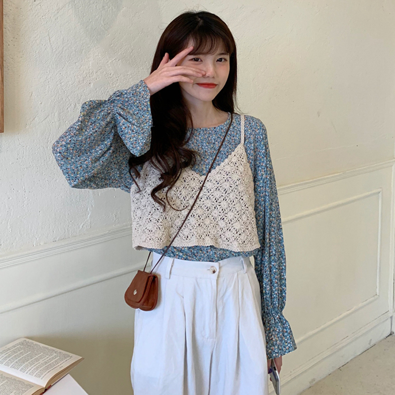 春季2020新款碎花长袖雪纺衫衬衣外穿韩版+百搭吊带上衣两件套女|msdalam kategori Butik wanita / wanita, baju lace/baju chiffon - dari Buy2taobao.com untuk memberikan perkhidmatan ejen Taobao profesional membeli