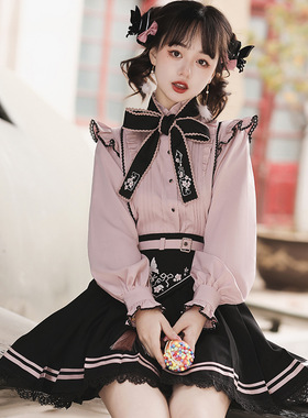 原创设计小樱花汉服女中国风新中式汉元素衬衣半裙套装