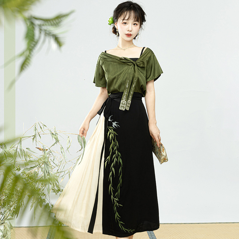 原创设计柳绿中国风改良汉服套装