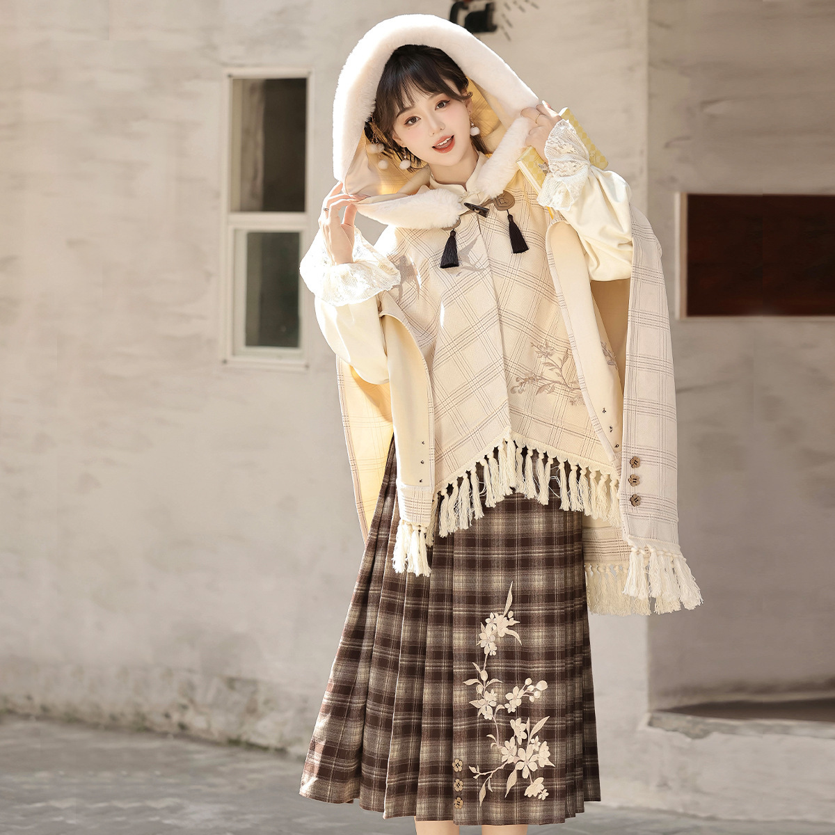 原创暖秋改良汉服斗篷上衣半裙