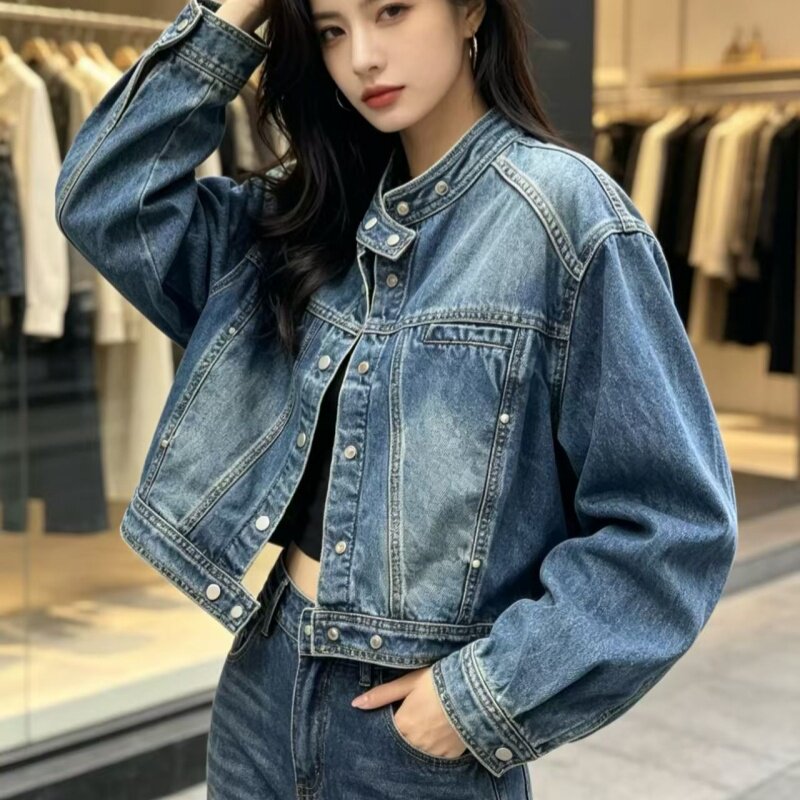 短款牛仔外套女2026秋季新款时尚韩版立领上衣潮牌外衣褂子不掉色