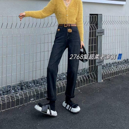 加绒牛仔裤女2768广州新塘加厚超柔2022年新款秋冬高腰哈伦老爹裤