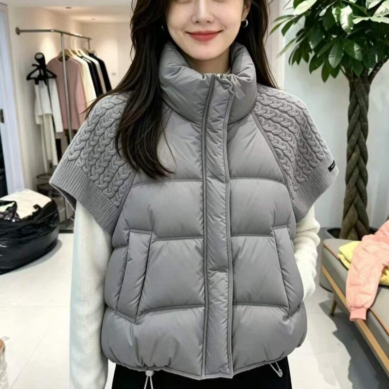 冬季新款加厚保暖女针织羽绒马甲
