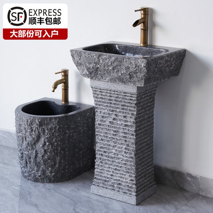 户外石头洗手盆庭院别墅台盆室外水槽立柱式洗脸盆阳台家用洗面盆