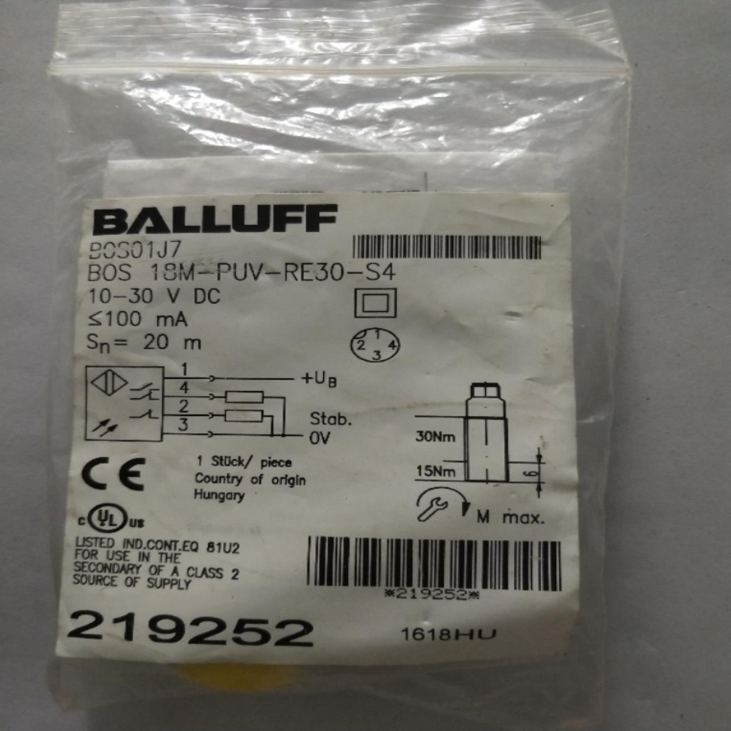 全新原装巴鲁夫 BOS01J7 BOS 18M-PUV-RE30-S4 现货