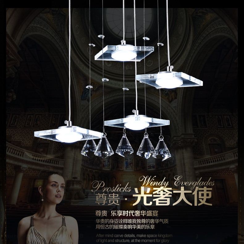 精品超薄LED水晶餐厅灯吊灯四头简约现代饭厅灯书房吧台创意灯具