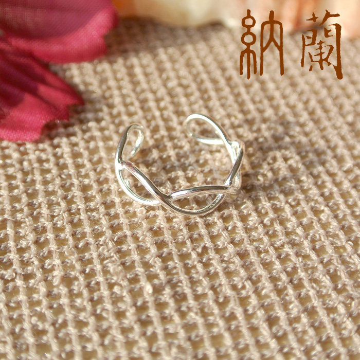 简约S925纯银戒指素银麻花开口可调节尾戒半指戒关节戒礼物饰品女