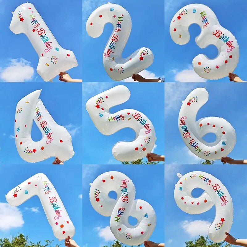 ins32寸印花数字气球男女孩生日派对装饰布置仪式感网红拍照