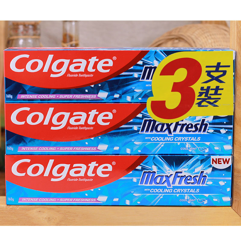 colgate高露洁牙膏冰片冰爽珠子160g含氟薄荷超爽神香港进口3支装