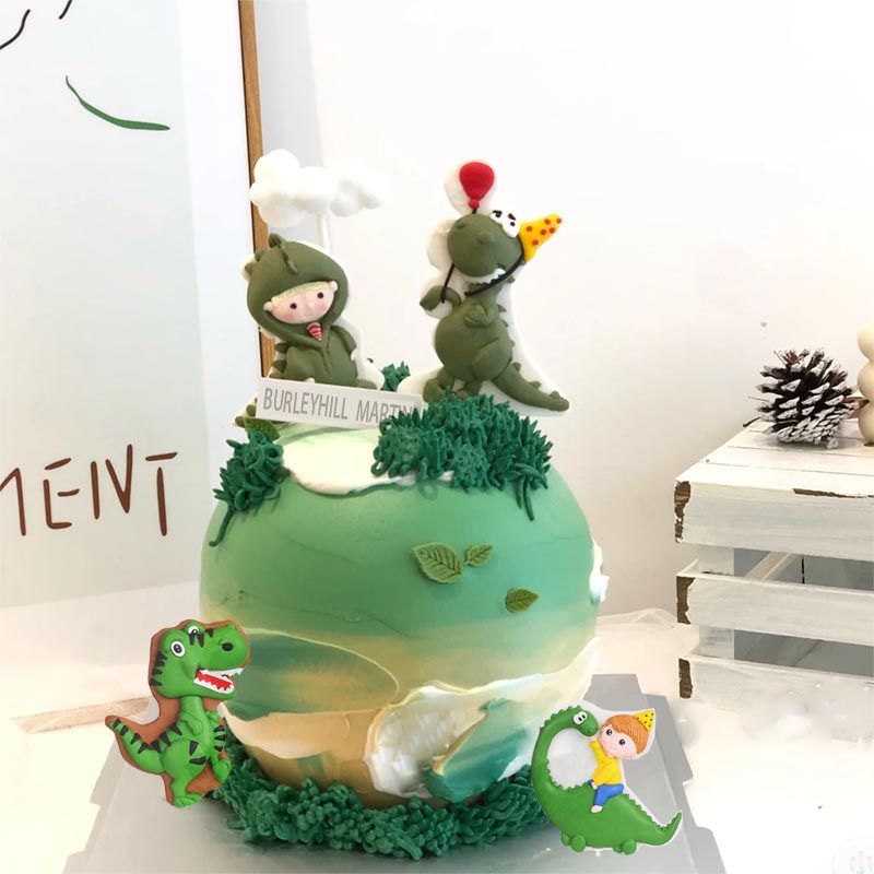 新侏罗纪森系森林树叶骑恐龙男孩动物情景蛋糕装饰软陶霸王龙气球