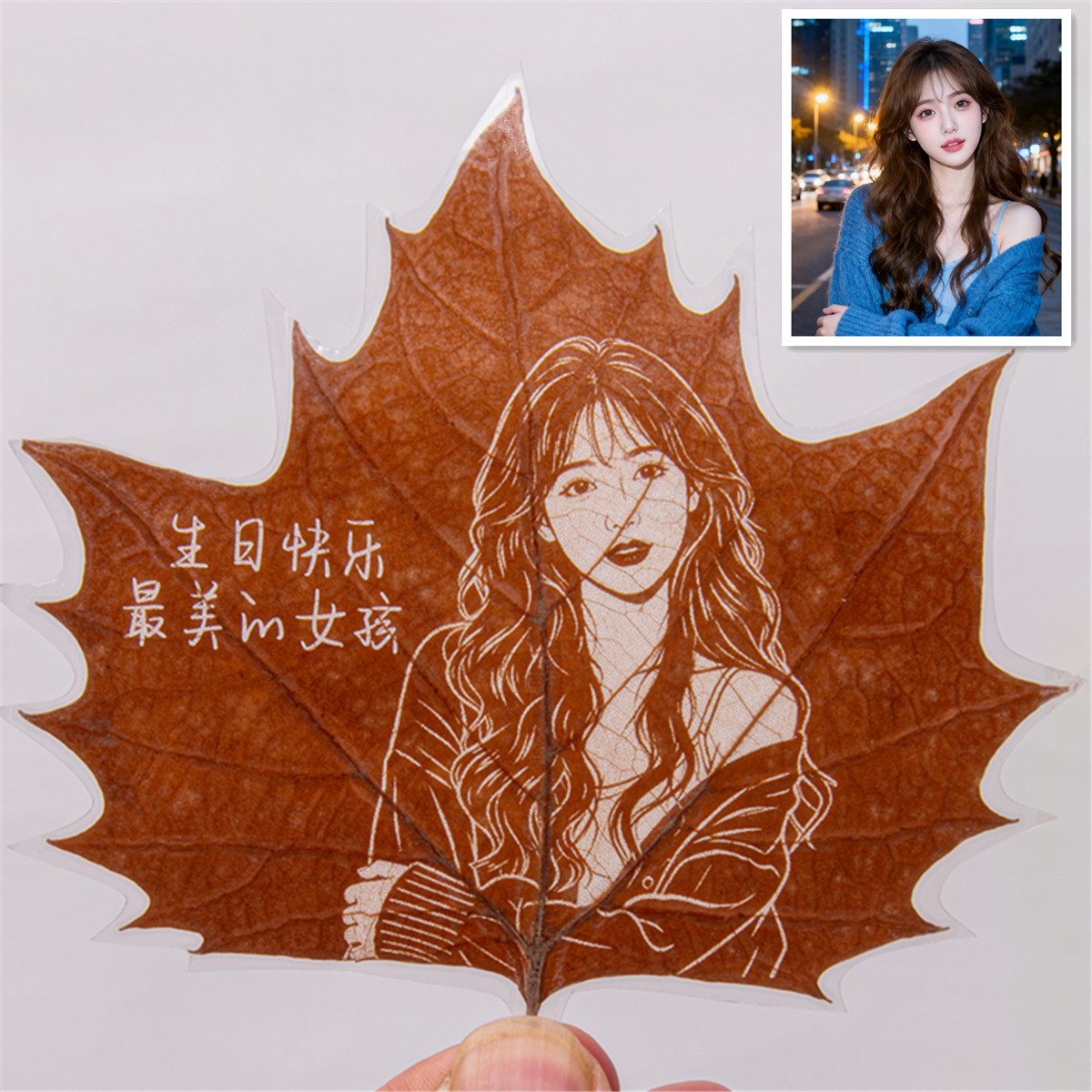 梧桐叶雕刻照片定制男女生朋友情侣闺蜜生日礼物结婚纪念日创意