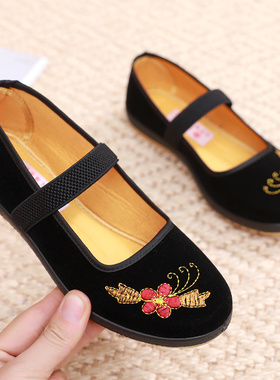老奶奶鞋子女春秋款小脚妈妈鞋便宜老北京布鞋黑色绣花老太太鞋33