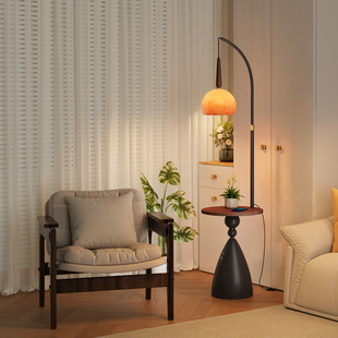 中古风落地灯客厅沙发旁边复古卧室床头置物架台灯一体氛围感 法式