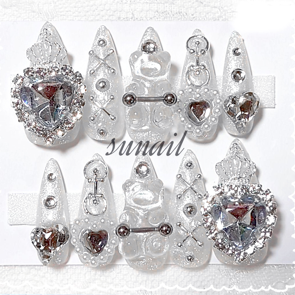 万霓穿戴甲冰透白色闪闪轻亚量产型日系美甲INS款复刻