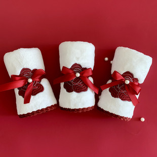 山茶花刺绣毛巾婚庆伴手礼擦手巾结婚婚礼礼品毛巾宝宝生日宴回礼