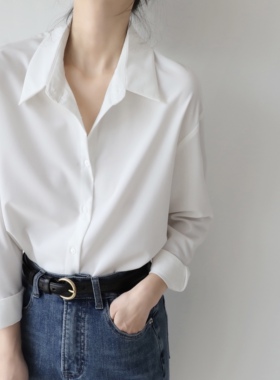 XINER 简约通勤白衬衫女小个子长袖叠穿复古基础款春秋上衣chic