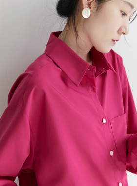 XINER 紫红色衬衣女宽松百搭上衣不易皱春秋季新款气质长袖衬衫女