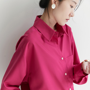 XINER 紫红色衬衣女宽松百搭上衣不易皱春秋季新款气质长袖衬衫女